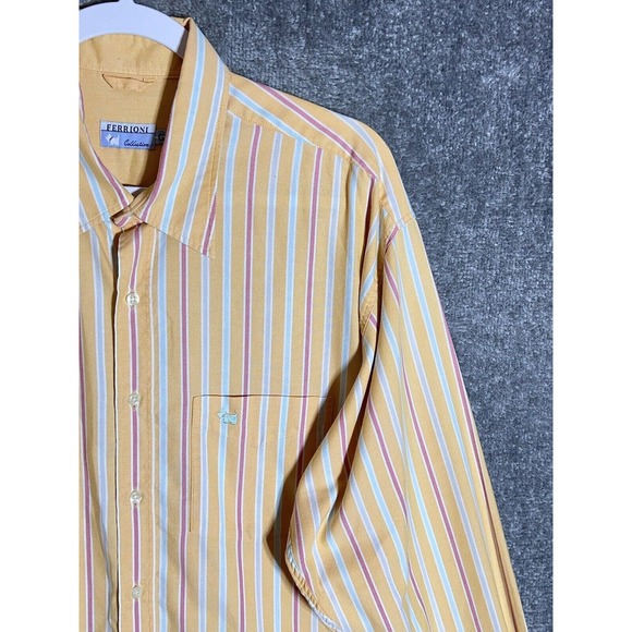 Ferrioni Collection Pastel Striped Button Up Shirt Mens Size Large Scottie Dog - Picture 5 of 7